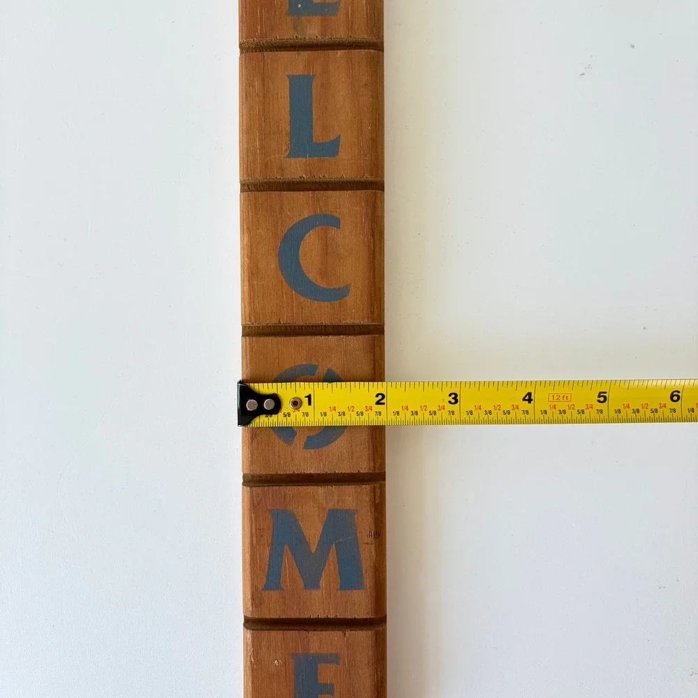 Vintage Vertical Wood Welcome Sign Blue Stenciled Rustic Farmhouse Wall Decor
